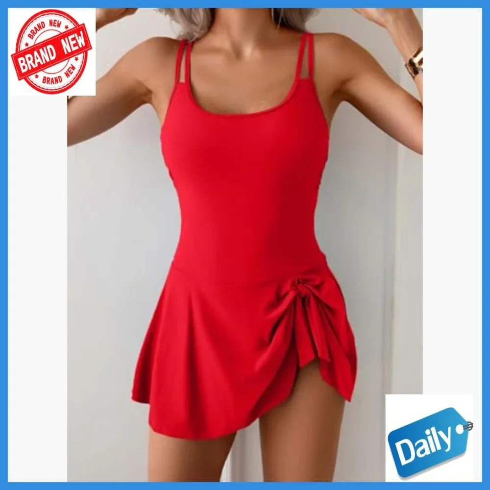 One Piece Swimdress Tummy Control Bathing Suit High Rise Adjustable Straps